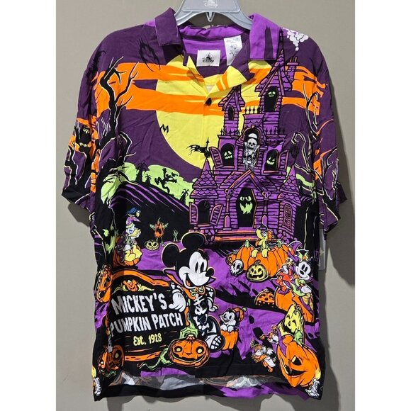 Disney Mickey Mouse & Friends Halloween Print Button Front SS Shirt - Men Medium - Picture 2 of 11
